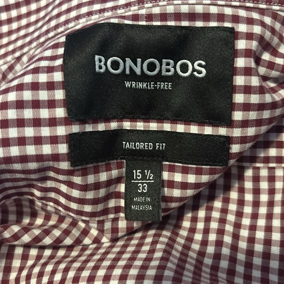 Bonobos men’s maroon gingham tailored fit button down shirt size 15.5 - Picture 8 of 9